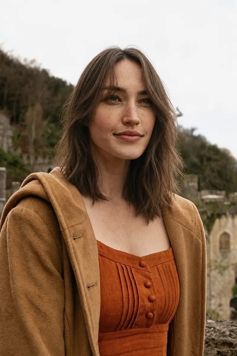 Capelli lunghi castani a un wolf cut alle clavicole, nuovo look