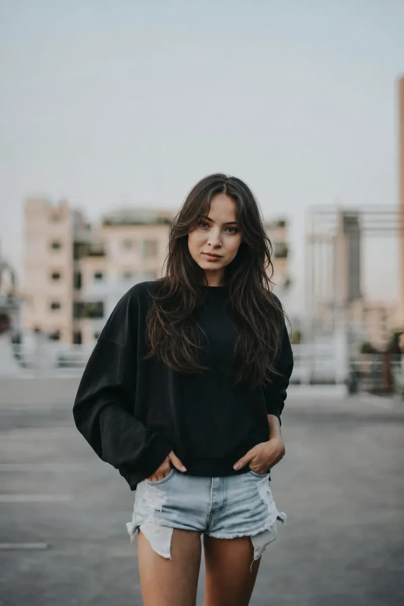 Capelli raccolti a lunghe scalature con frangia a tendina, nuovo look